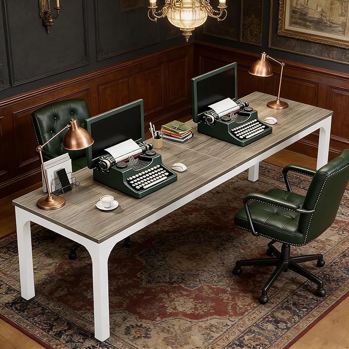 78 Inch Long Computer Desk 2 Person Executive Office Desk Extra Large Double Workstation Simple Study Student Writing Table for Home Office (Taupe+White)