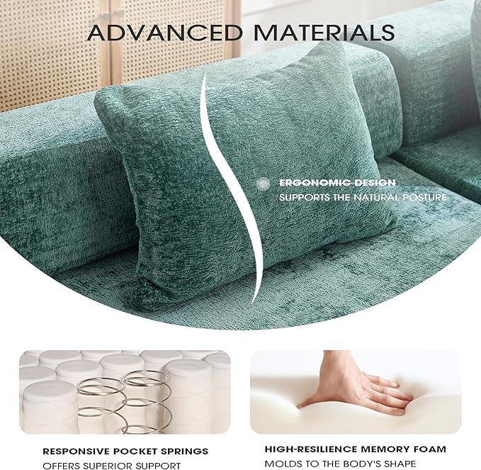 118 Modular Sectional Sofa Bed Upholstered Cloud Couch Comfy Couch with Memory Foam &amp Pocket Springs for Living Room Green