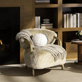 LIFE SKY Furry Armchair with Pillow &amp Blanket: Nordic Style Soft Fabric Wood Frame Reading Chair - Cozy Accent Seating for Book Lovers Home Library &amp Living Room