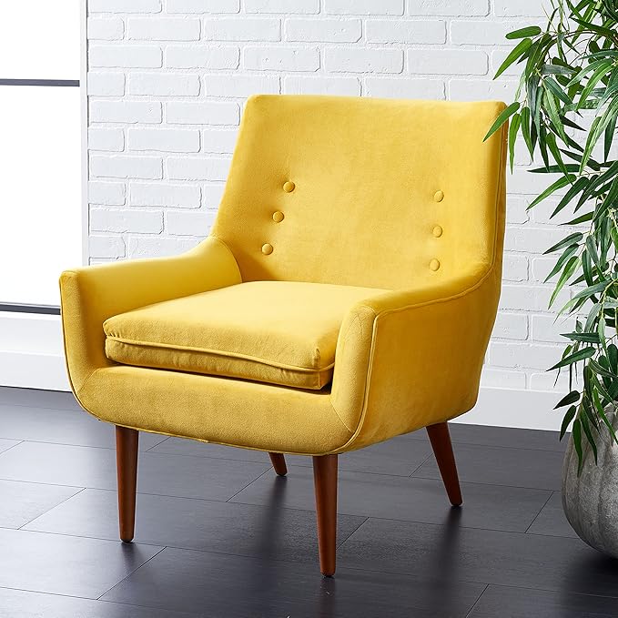 SAFAVIEH Home Collection Amina Mid-Century Modern Gold Velvet Accent Chair