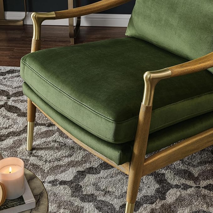 Modway Langford Stain-Resistant Performance Velvet Armchair – Mid Century Modern Velvet Chair with Wood Frame – Upholstered Accent Chair for Living Room or Bedroom