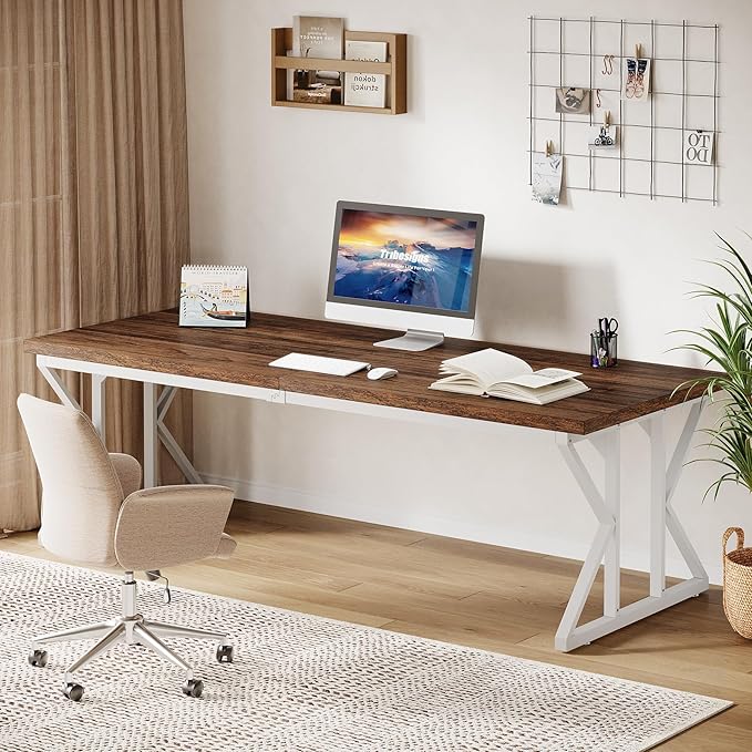 Tribesigns 78.74-Inch Large Executive Desk Industrial Home Office Computer Desk Simple Long Writing Study Table Business Furniture (Rustic Brown/White)