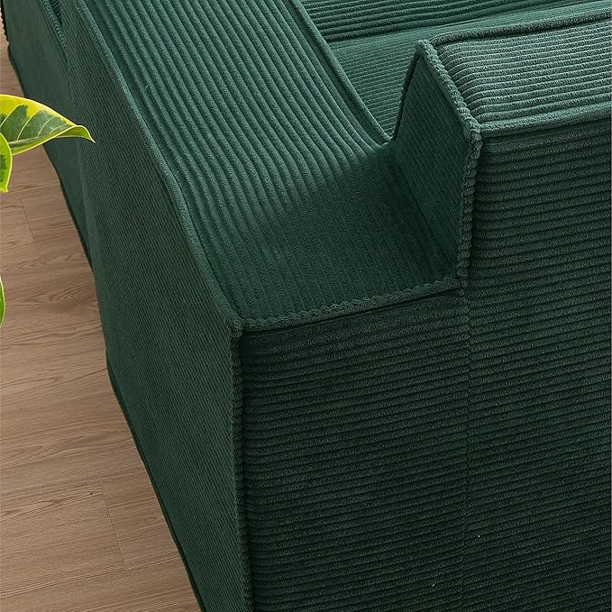 Cozy Castle 71 Loveseat Sofa L Shaped Comfy Corduroy Boneless Couch with Deep Seat and Ottoman Chaise Cloud Sofa Upholstered Couches for Living Room Bedroom No Assembly Required (Green)