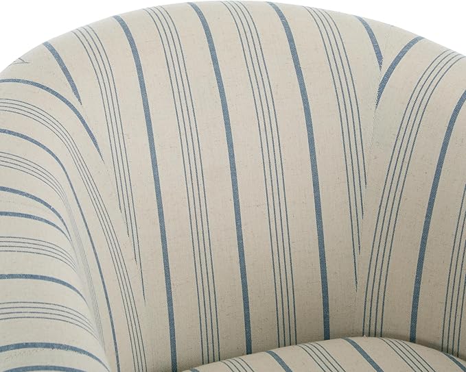 Christopher Knight Home Lixi Fabric Upholstered Accent Chair Wooden Living Room Barrel Chair Bedroom Comfy Reading Chair Beige and Blue