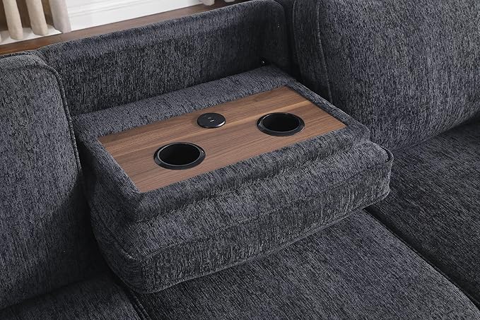 ERYE L-Shaped Pull Out Sleeper Sofa Bed Modern Chenille Upholstered Button Tufted Corner Reversible Sleeper Sectional Sofa Couch with Storage Chaise Drop-Down Table Cup Holders and Charging Ports