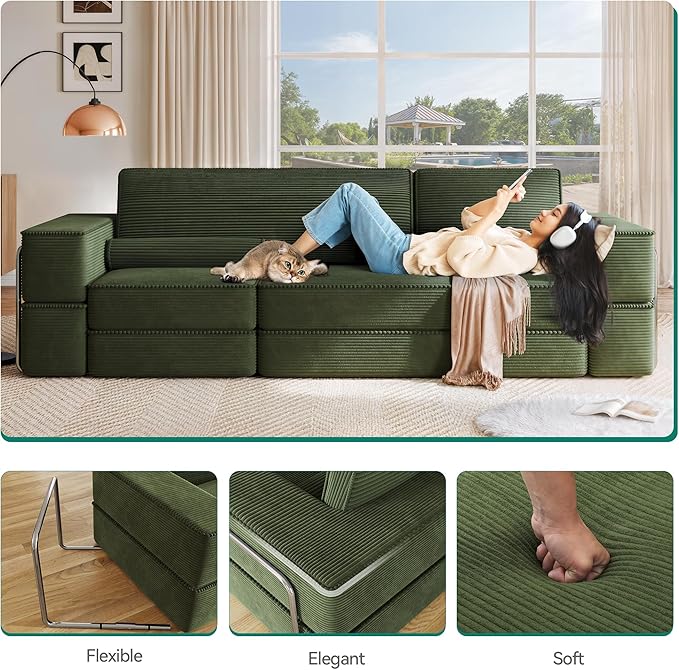 DWVO 103 Boneless Couch Convertible Sofa with Deep Seats &amp Tall Pillows Sectional Couches for Living Room Easy-Clean Design