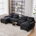 126 Modular Sectional Sofa with Storage Console Cloud Couch Chenille U-Shaped Sofa Cup Holders &amp Wireless Charger Memory Foam Double Chaise for Living Room Office Black