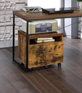 18 H Dark Brown Mobile Filing Cabinet with Drawer Open Storage Space 4 Black Wheels Rectangular Portable Filing Cabinet Farmhouse for Office Study Room