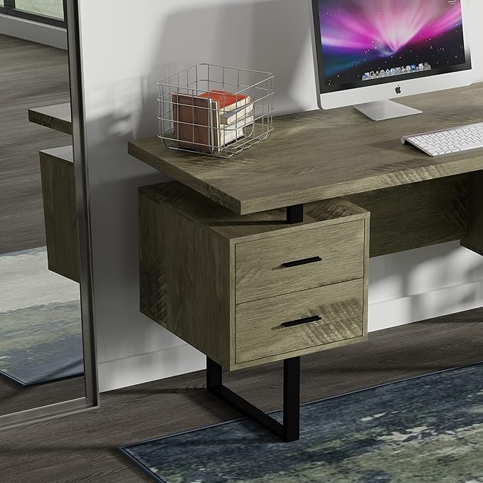 60'' Mariposa Home Office Computer Desk - Rustic Dark Taupe Top Rustic Dark Taupe Body Black Metal Black Hardware