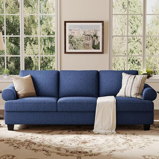 91 Inch Lawson Sofa with Extra Deep Seats Oversize Mid-Century 3-Seat Sofa Couch for Living Room Apartment Lounge Dark Blue