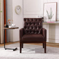 PU Leather Accent Chair Upholstered Lounge Sofa Armchair Comfortable Armchair with Wooden Legs in Log Color Modern Button Reading Chair for Bedroom Living Room Dark Brown