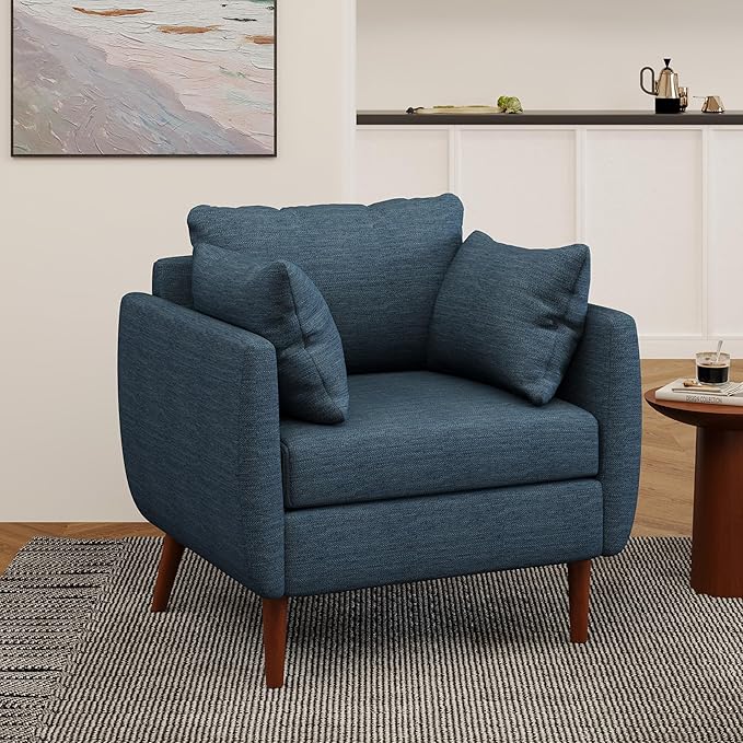 GDFStudio Club Chair Accent Armchair Accent Arm Reading Chair for Living Room Upholstered Armchair Lounge Chair with Comfy Cushion Wooden Leg for Bedroom Office Navy Blue