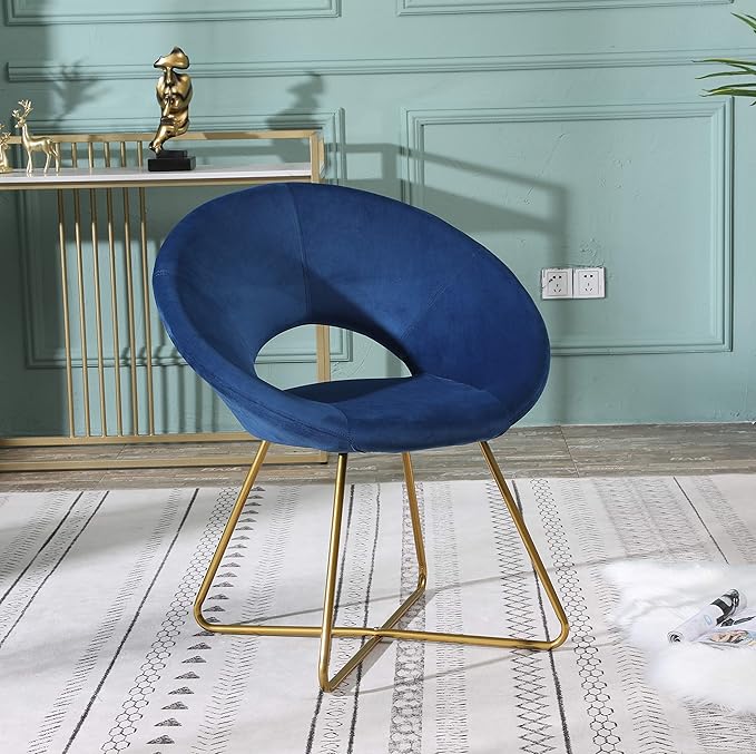 Roundhill Furniture Slatina Silky Velvet Upholstered Accent Chair with Gold Tone Finished Base Blue