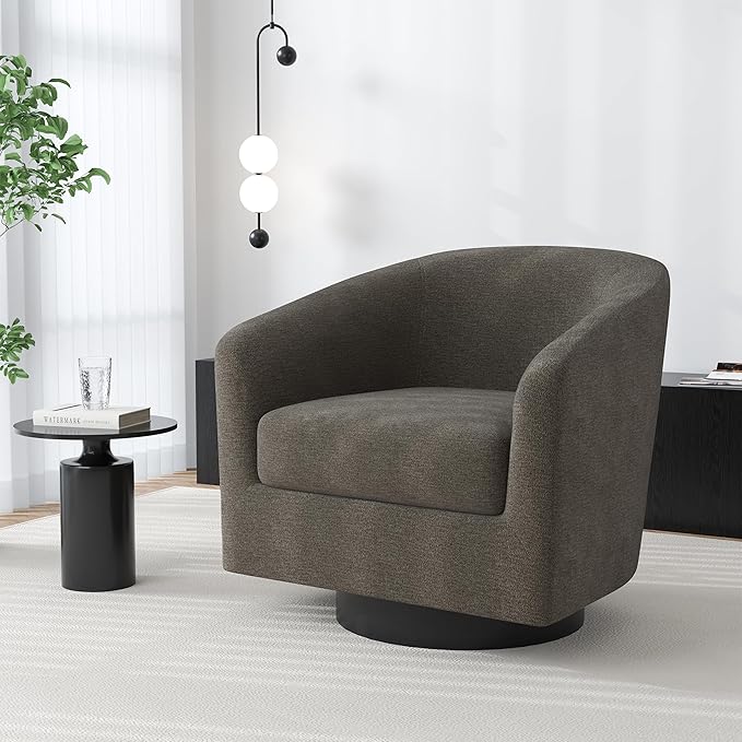 Swivel Barrel Accent Chair Modern Round Chenille Fabric Arm Chair for Living Room Bedroom Comfy Club Reading Chairs for Adults（Chenille Fabric Tan Set of 2