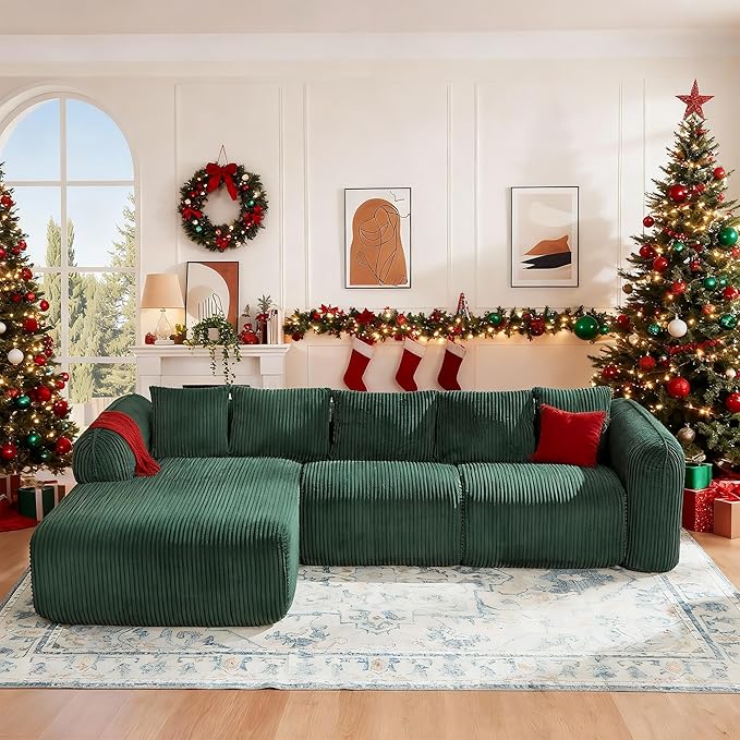 HOMREST 108 Modern Modular Sectional Sofa Sectional Couch with Deep Seat and Pocket Cloud L-Shape Sofa with Chaise Upholstered Boneless Couches for Living Room Bedroom Green Left Facing Chaise