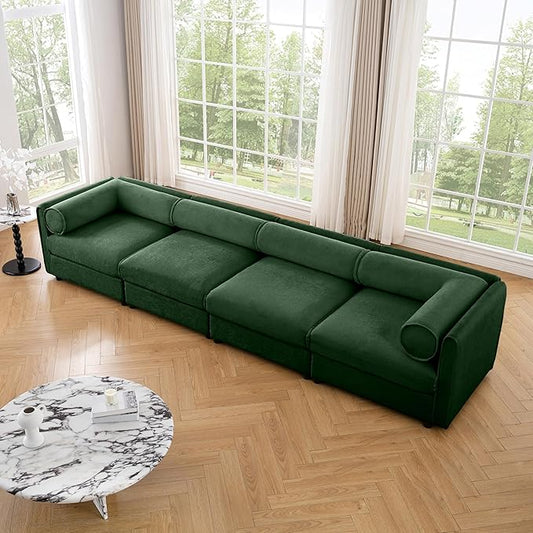 Oversized Modular Sectional Sofa with Storage Seat 142.5 Chenille Sofa with Cylindrical Backrest &amp Armrest Modern Comfy 4-Seat Sofa Upholstered Deep Seat Couch for Living Room Green