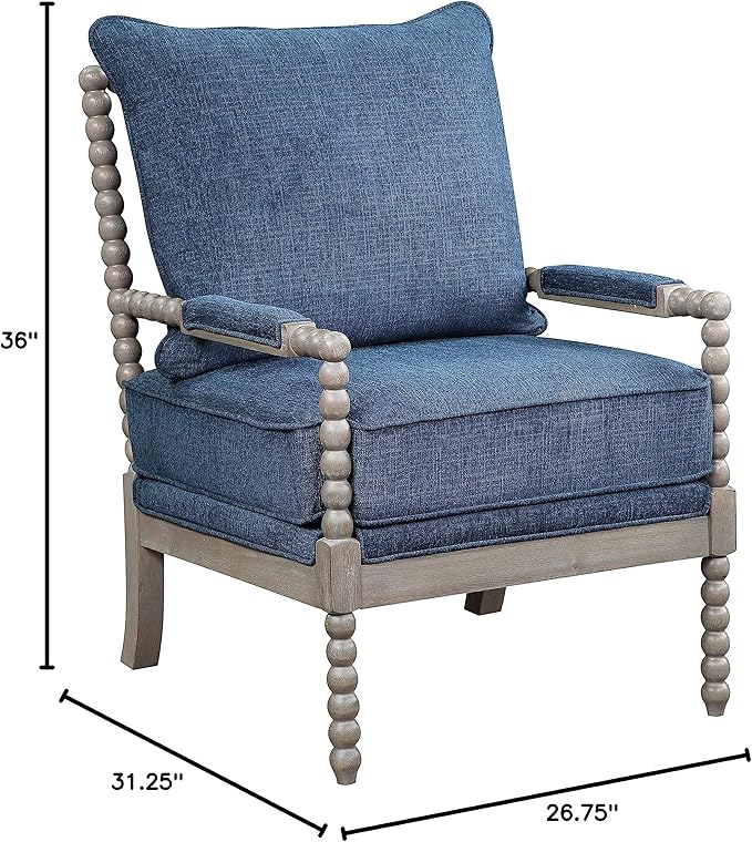 OSP Home Furnishings Abbott Spindle Accent Chair with Padded Spring Seat and Brushed Grey Base Azure Blue Fabric