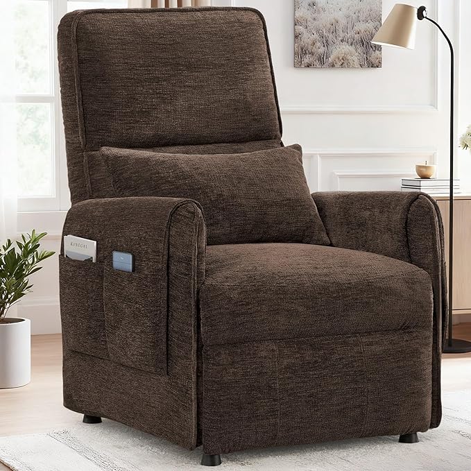 Power Recliner Chair Small Recliners for Small Spaces Electric Recliner Chairs for Adults with Memory Function Reclining Chair with Remote Pillow and Side Pockets Living Room Chenille