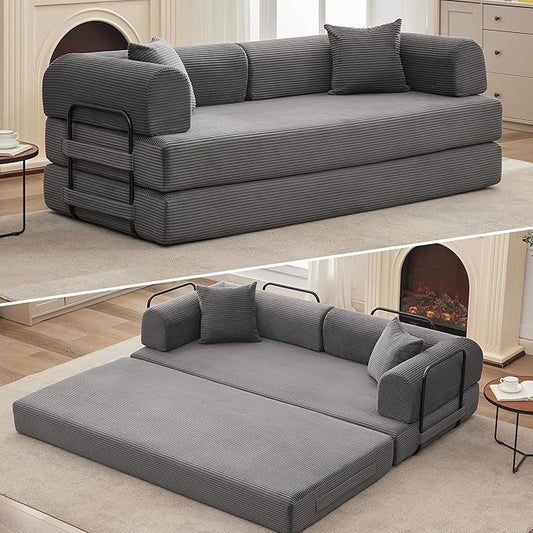 78'' Convertible Sleeper Sofa Bed4 in 1 Corduroy Boneless Couch with PillowsFolding Sectional Couch with Pull Out BedFloor Sofa Loveseat for Living RoomBedroomNo Assembly RequiredGray