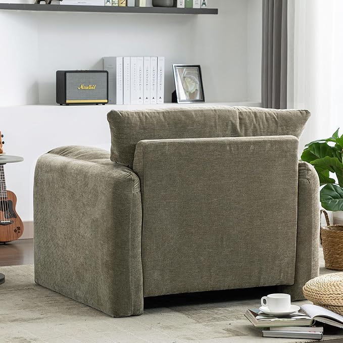 Merax Modern Style Chenille Oversize Armchair Accent Chair 38.6’’ W Single Sofa for Living Room Bedroom Matcha Green