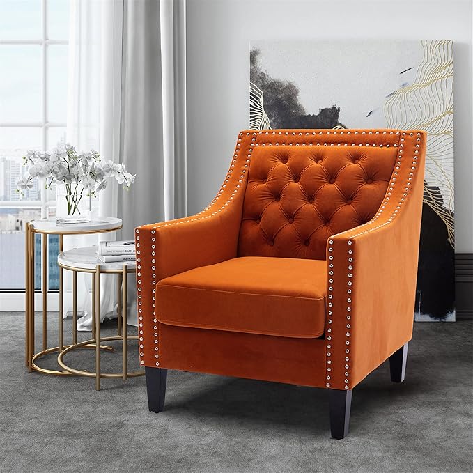Accent Armchair Living Room Chair with Nailheads and Solid Wood Legs