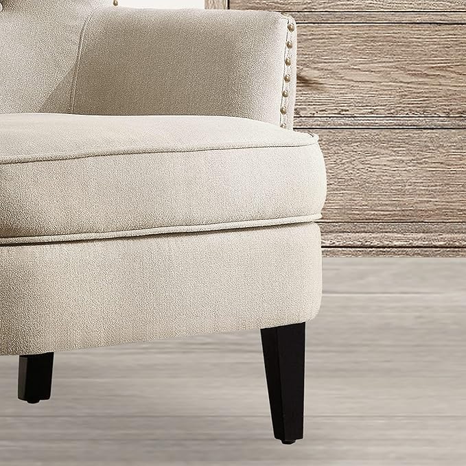 Rosevera Accent Chair with Ottoman Set - Mid-Century Modern Upholstered Armchair for Living Room or Bedroom - Comfy Reading Chair with Footrest Small Accent Chair - Beige