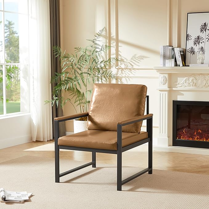 Ball &amp Cast Cloth ArmchairRetro Leisure Accent Chair with Extra Soft Padded &amp CushionMetal Armrests Modern Reading Arm Chair W/Metal Framefor Living Room/Office/Bedroom/StudyCamel