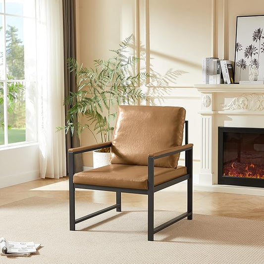 Ball &amp Cast Cloth ArmchairRetro Leisure Accent Chair with Extra Soft Padded &amp CushionMetal Armrests Modern Reading Arm Chair W/Metal Framefor Living Room/Office/Bedroom/StudyCamel