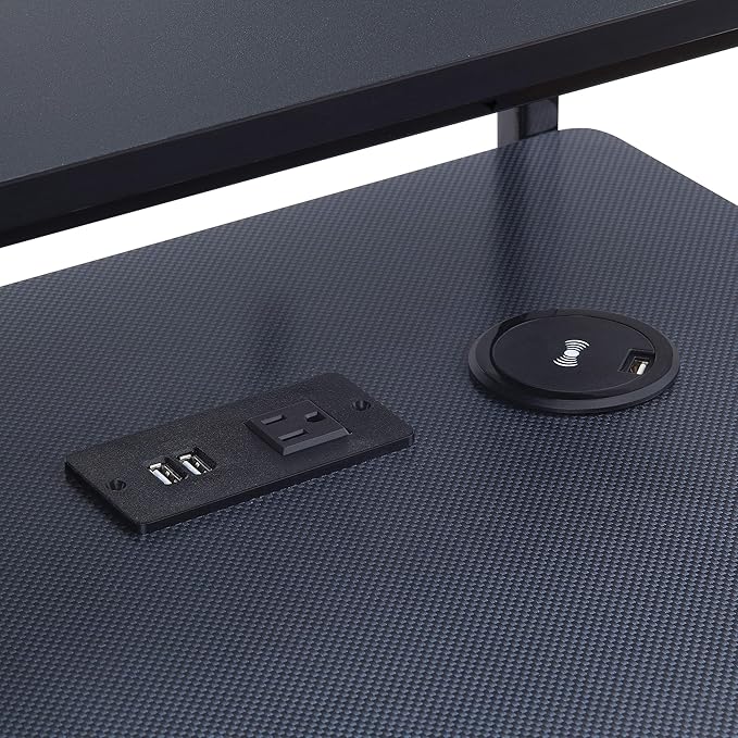 OSP Home Furnishings Emulator Battlestation Gaming Desk with RGB LED Lights Black