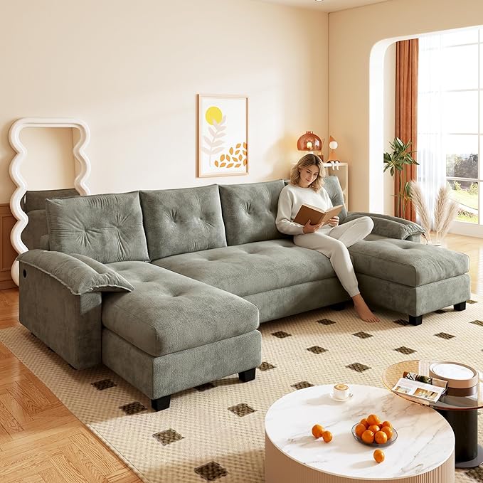 104.7 Modular Sectional Couch Convertible U Shaped Couch with Pull Out Bed Comfy Sleeper Sofa with Removable Armrests &amp USB Ports Modern Sectional Couches for Living Room Light Grey