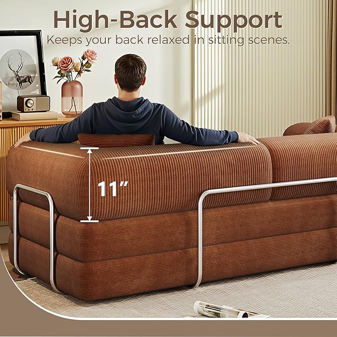 78.5'' Convertible Folding Sofa Bed – 4-in-1 Modular Floor Couch Corduroy Small Cloud Couch Compressed Foldable Sleeper Sofa King Size Futon for Bedroom Guest Room (Brown-02)