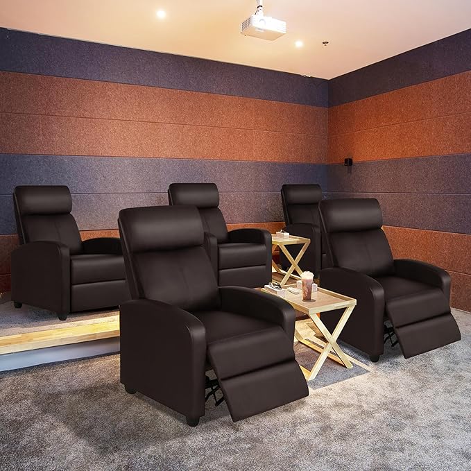 Yaheetech Padded Seat Recliner Chair Set of 2 Single Sofa Recliner Home Theater Seating PU Leather Upholstered Reclining Chair Brown