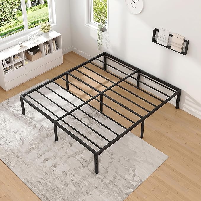 Metal Bed FrameKing Size Bed Frame with Storage SpaceHeavy Duty Sturdy Mattress FoundationEasy AssemblyNo Box Spring Needed Black16 InchKing