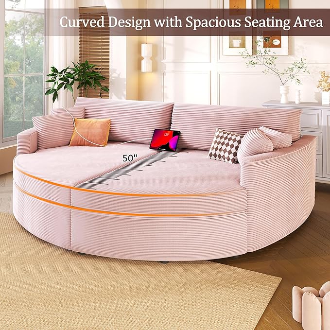 Merax 102.3 Oversized Double Chaise Lounge Indoor Comfy Corduroy Upholstered Loveseat Sleeper Sofa Bed Deep Seat Cloud Couch with USB Ports and Throw Pillows for Living Room Pink