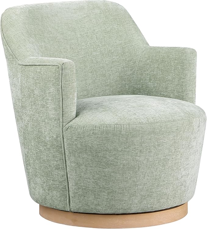 Meridian Furniture 449Mint Clarita Collection Modern | Contemporary Swivel Accent Chair with Soft Mint Chenille Fabric Natural Wood Finish Base 26.5 W x 30.5 D x 31 H Mint