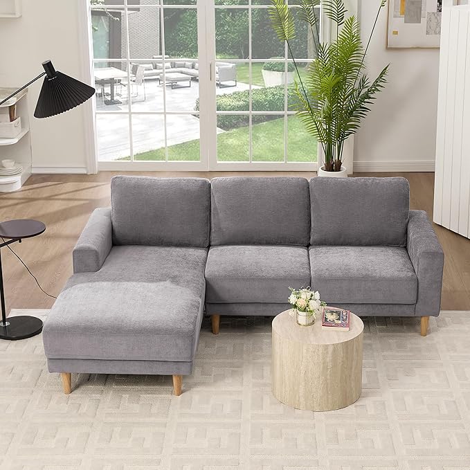 Tbfit 84 L-Shaped Sectional Sofa Comfy Upholstered Couch with Chaise Modern Fabric Living Room Furniture for Home Office Light Gray
