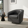 Swivel Barrel Chair Modern Round PU Leather Accent Armchair for Living Room Bedroom Oversized Comfy Club Reading Chairs for Adults (Leather Black Grey Set of 1)