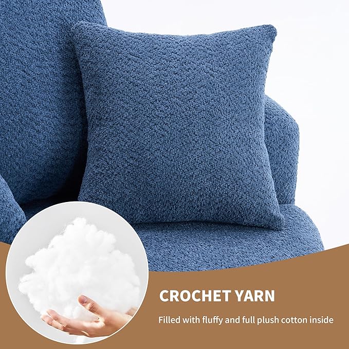 Yoglad 38.58'' Swivel Round Chair Comfy Boucle 360° Accent Chair with Thick Cushion Oversized Modern Single Sofa with 3 Pillows Soft Armchair for Nursery Living Room Bedroom Office (Blue)