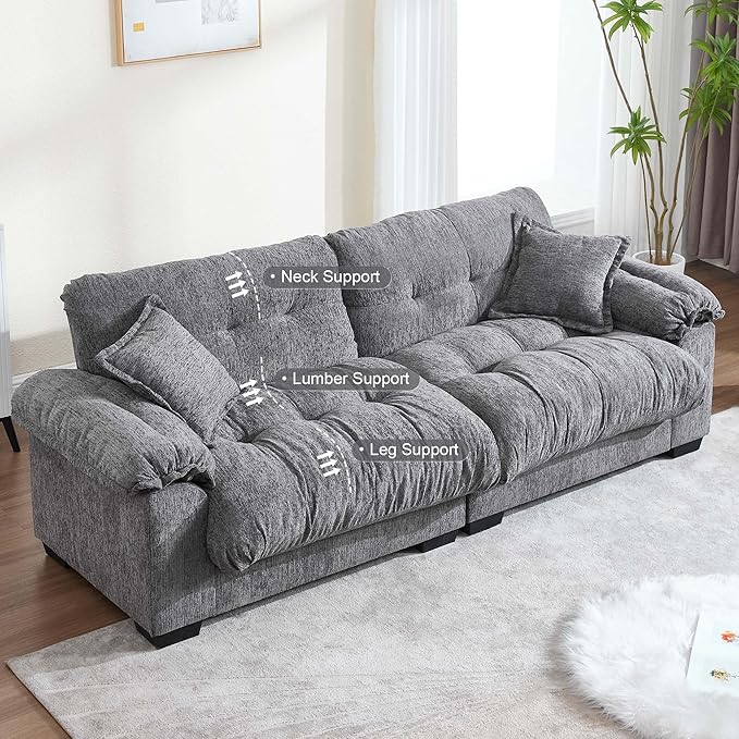90.55 Cloud Couch Sectional Sofa for Living Room Modern Love Seat Sofa for Small Spaces 2 Seater Comfy Cloud Loveseat Small Sleeper Sofa Couch for Bedroom Grey