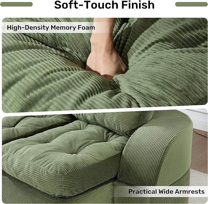 Convertible Sofa Bed3-Seater Boneless Couches for Living Room 2 in 1 Folding CouchFold Out Floor Couch with PillowsCloud Floor LoveseatFloor Futon Sleeper for Living Room Bedroom LoungeGreen