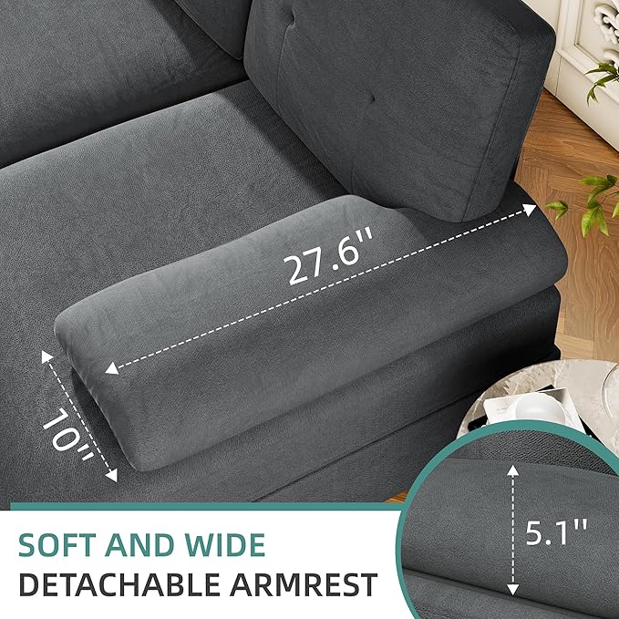 JAMFLY Sectional Sofa Couches for Living Room U Shaped Sofa Living Room Furniture Sets 4 Seat Modular Sectional Couch with Chaise Black Grey