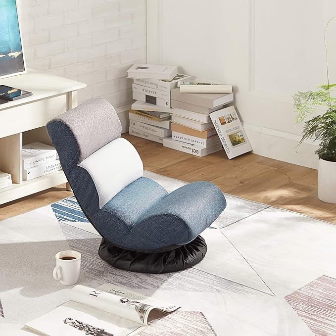 Amazon Basics Compact Swivel Foam Lounge Chair Floor-Compatible Adjustable 24.1 x 16.3 x 21.7 in Blue White Grey