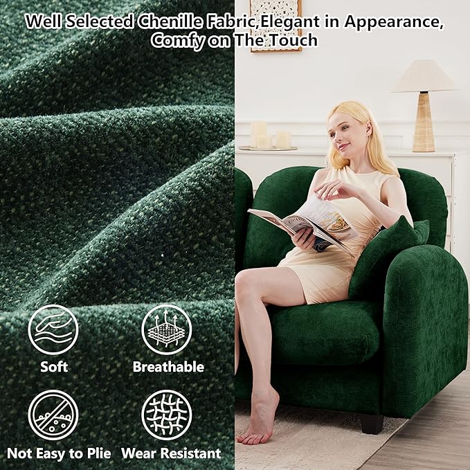 mikibama 107 Chenille Cloud Sofa 3 Seater Couch with OttomansModern Modular Sectional U-Shaped Cloud Sofas with Deep SeatU Shape Couch with Chaise Lounge Curved Arms for Living Room(Green3S+2O)
