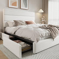 Allewie Modern Queen Size Platform Bed Frame with 4 Storage Drawers and Velvet Upholstered Headboard Wooden Slats Support Upholstered Mattress Foundation/No Box Spring Needed/Easy Assembly White
