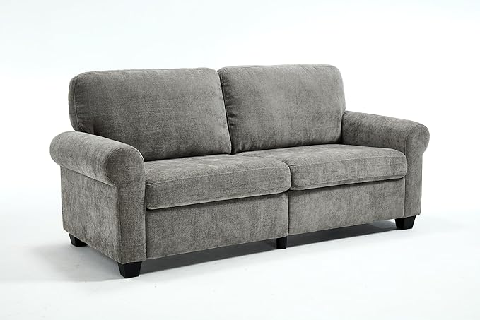 79 inch Modern Classic Upholstered Loveseat Sofa Gray Chenille Fabric Rolled Arms Plush Cushions Living Room Furniture