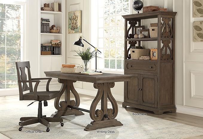 Lexicon 60 Inch Writing Desk Wood Table with Hidden Drawer Modern Home Office Desk Distressed Dark Oak