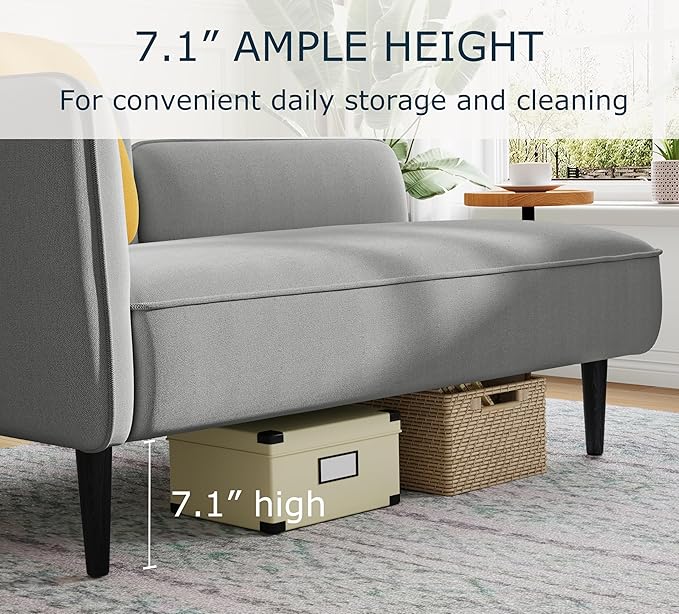 2 Seater Couch Small Love Seat Couches for Small Spaces Bedroom Living Room 57 Mini Sofa Apartment Size Couch Linen Retro Loveseat with Pillow and Removable Tray (Gray Right)