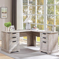 RedLemon 60 Farmhouse L Shaped Desk with Drawers Wood Home Office Corner Executive Desk with Charging Station File Drawer Storage Cabinet Rustic Computer Writing Desk (Light Rustic Oak)