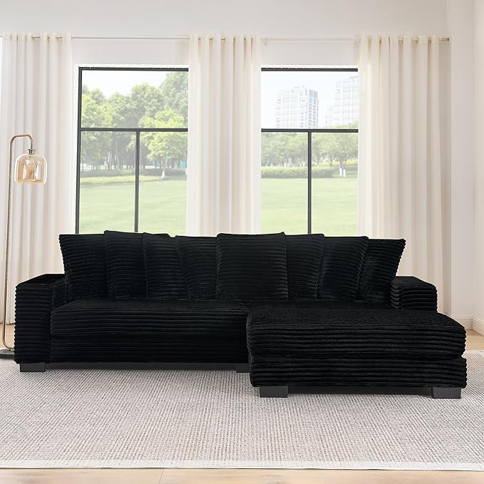 Comfortable Compression L-Shaped Modular Combination Sofa Compression Combination Modern Minimalist Corduroy Sofa Suitable for Living Room and Bedroom (Black2)