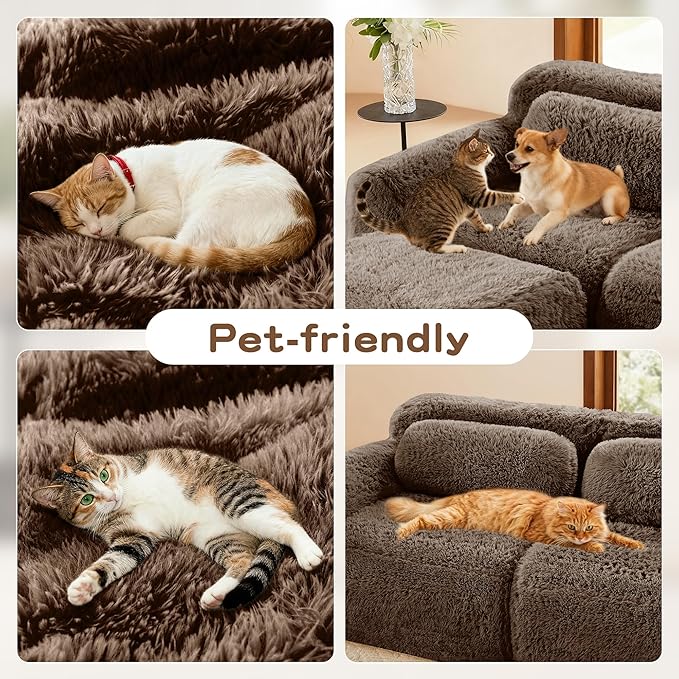 Boneless Couch Sectional Couches for Living Room 114.7'' L Shaped Modular Sectional Sofa with Ottoman Comfy Plush Cloud Couch with Deep Seat Oversized 3-Seater Modular Couches Brown